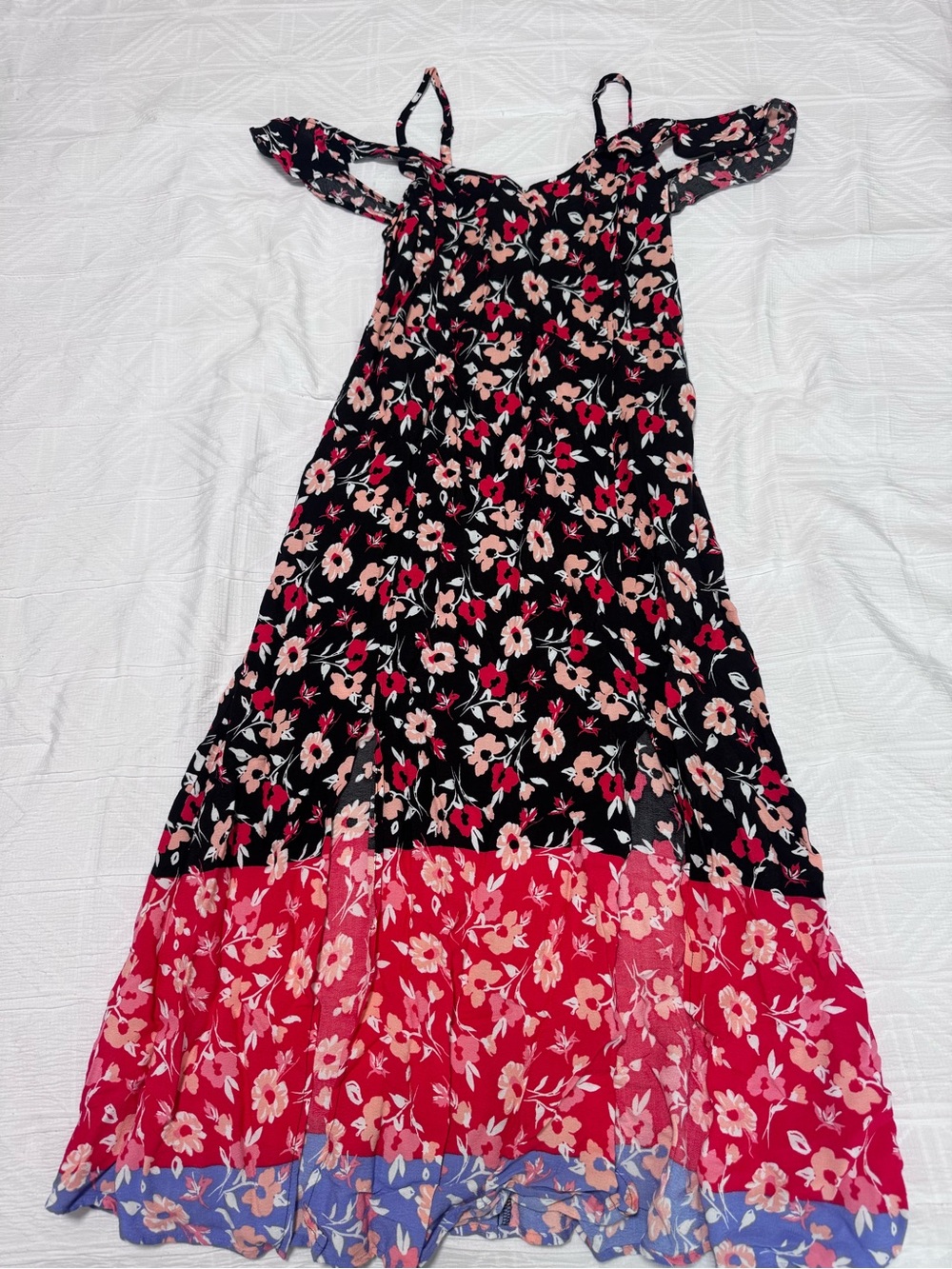 Express women’s Black & Red Floral Cold-Shoulder Maxi Dress